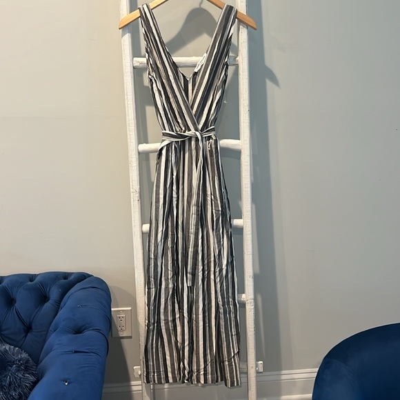 Amanda Uprichard Monochrome Striped wide leg belted jumpsuit size small - Picture 2 of 8